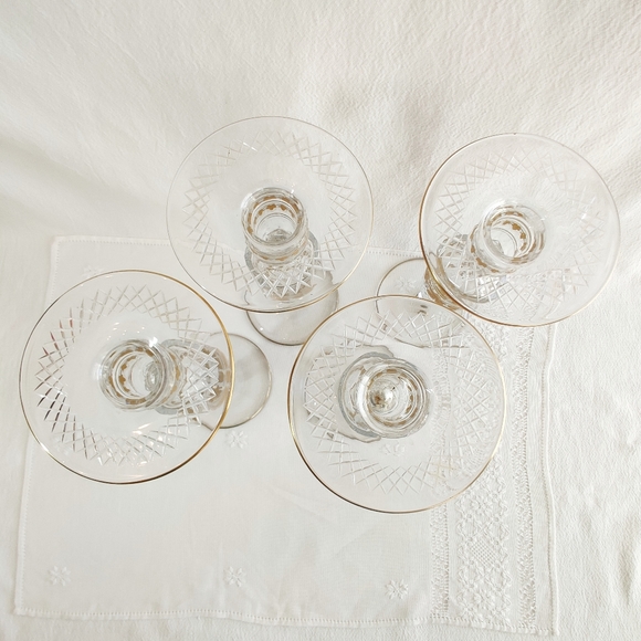 Val St Lambert Candlestick Holder, Cut Crystal 1940-50s Belgian Glass Gold Gilt - Picture 10 of 11